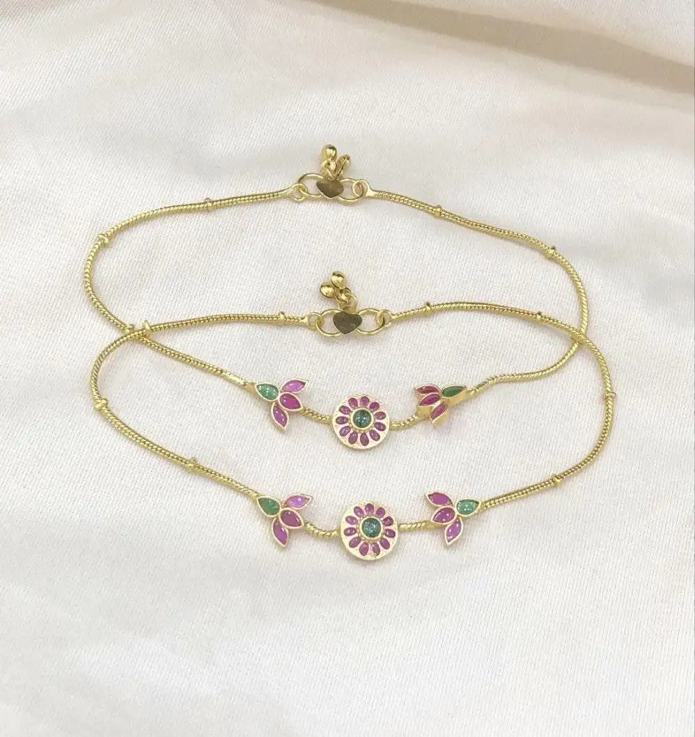 Lotus Stone Floral Anklets